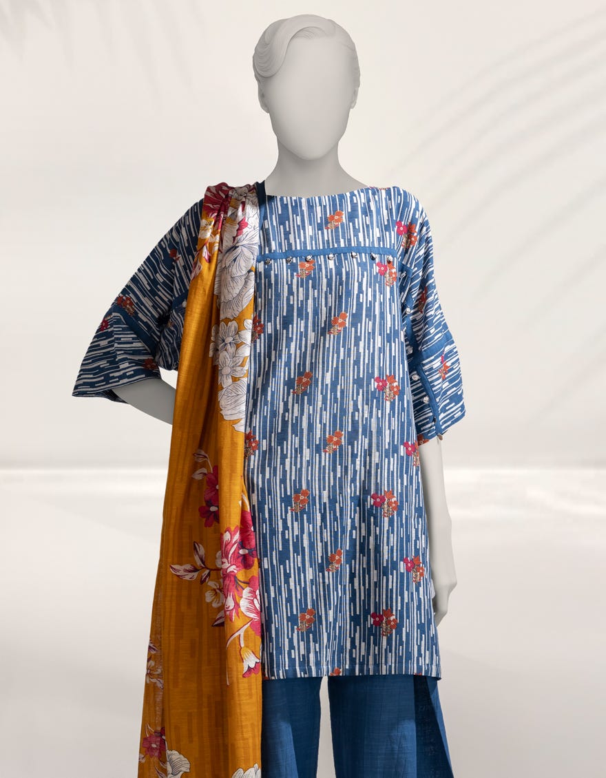 MULTICOLOR PRINTED KHADDAR UNSTITCHED 3PC