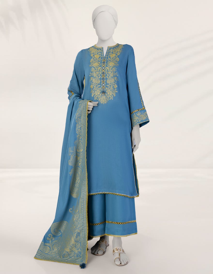 BLUE DYED JACQUARD UNSTITCHED 3PC