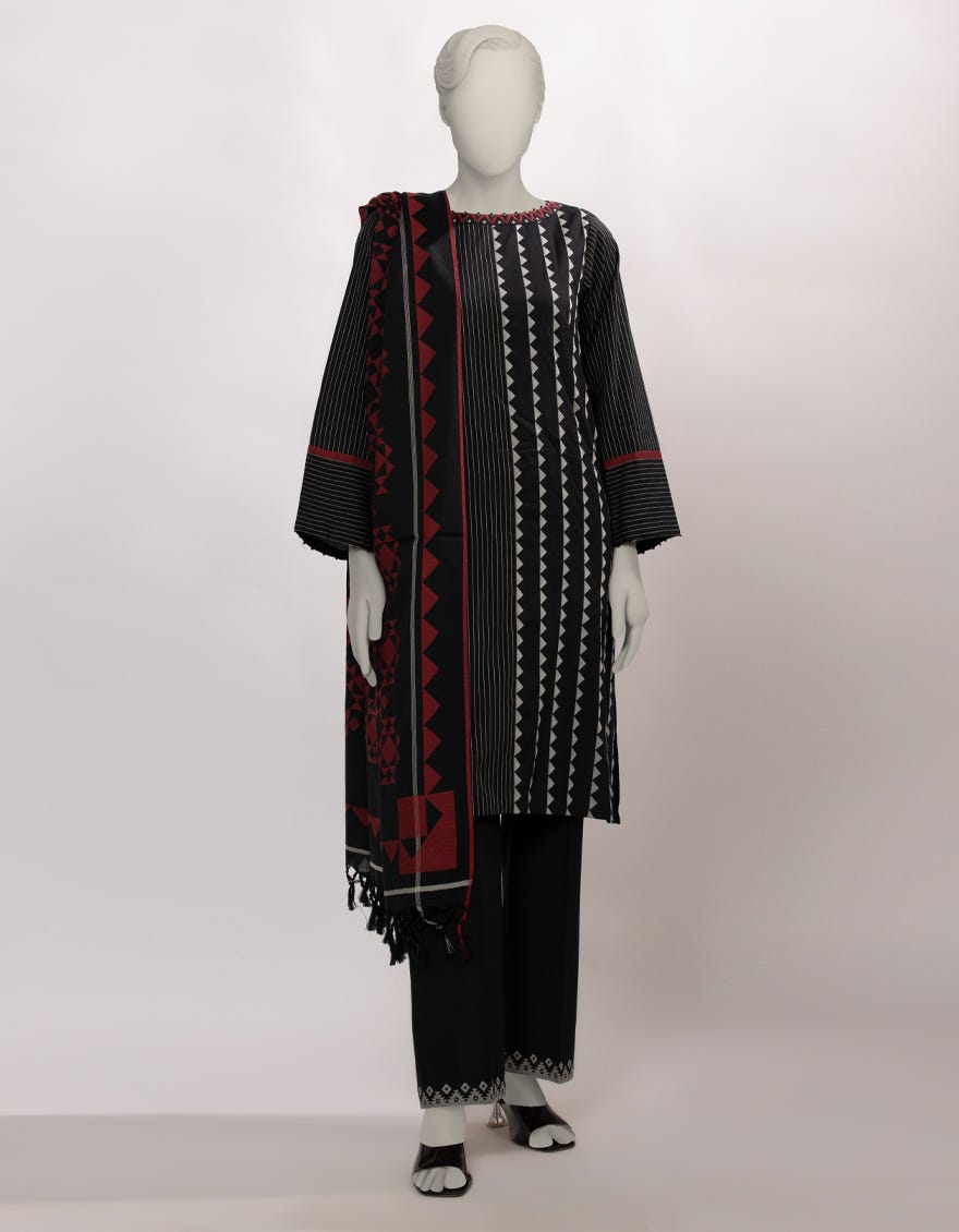 BLACK JACQUARD DYED UNSTITCHED 3PC