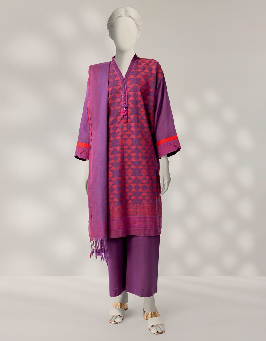 PURPLE JACQUARD DYED 3PC STITCHED
