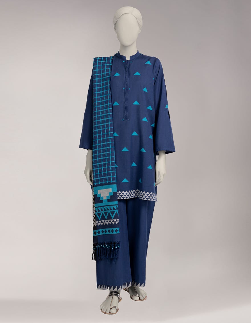BLUE JACQUARD DYED UNSTITCHED 3PC