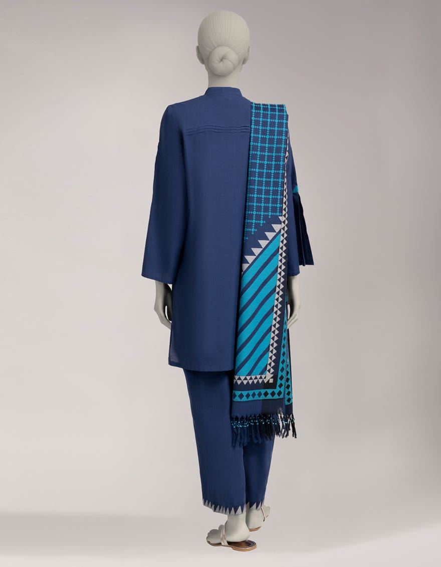 BLUE JACQUARD DYED UNSTITCHED 3PC