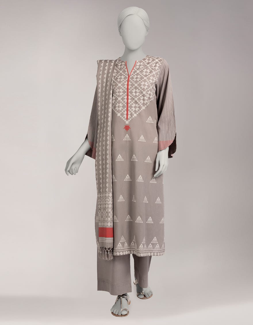 GREY JACQUARD DYED UNSTITCHED 3PC