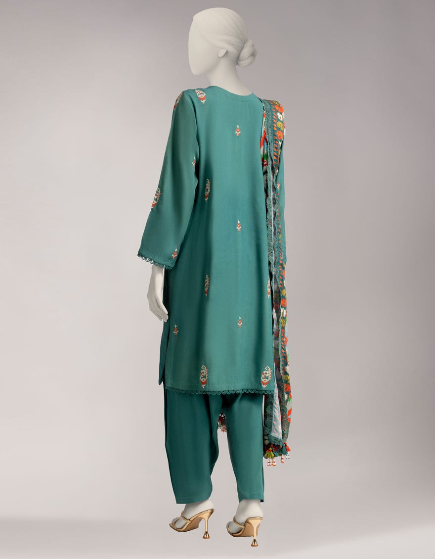 GREEN LINEN EMBROIDERED UNSTITCHED 3PC
