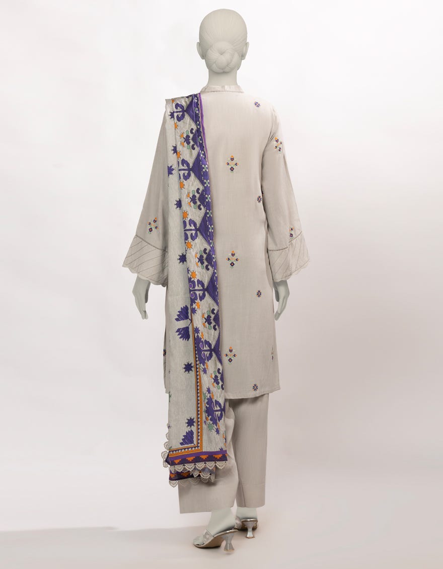 GREY LINEN EMBROIDERED UNSTITCHED 3PC