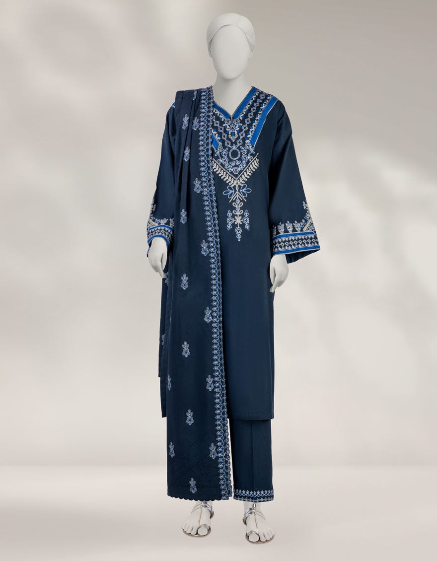 BLUE KARANDI EMBROIDERED UNSTITCHED 3PC