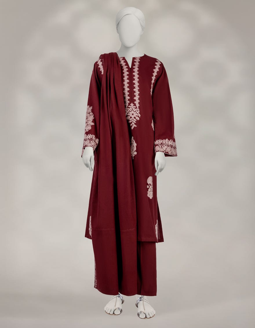 MAROON KARANDI EMBROIDERED UNSTITCHED 3PC