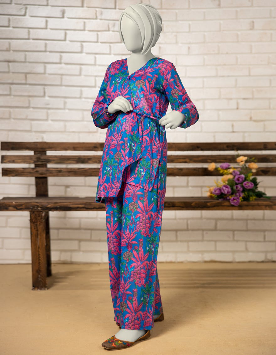 BLUE LAWN PRINTED KURTA