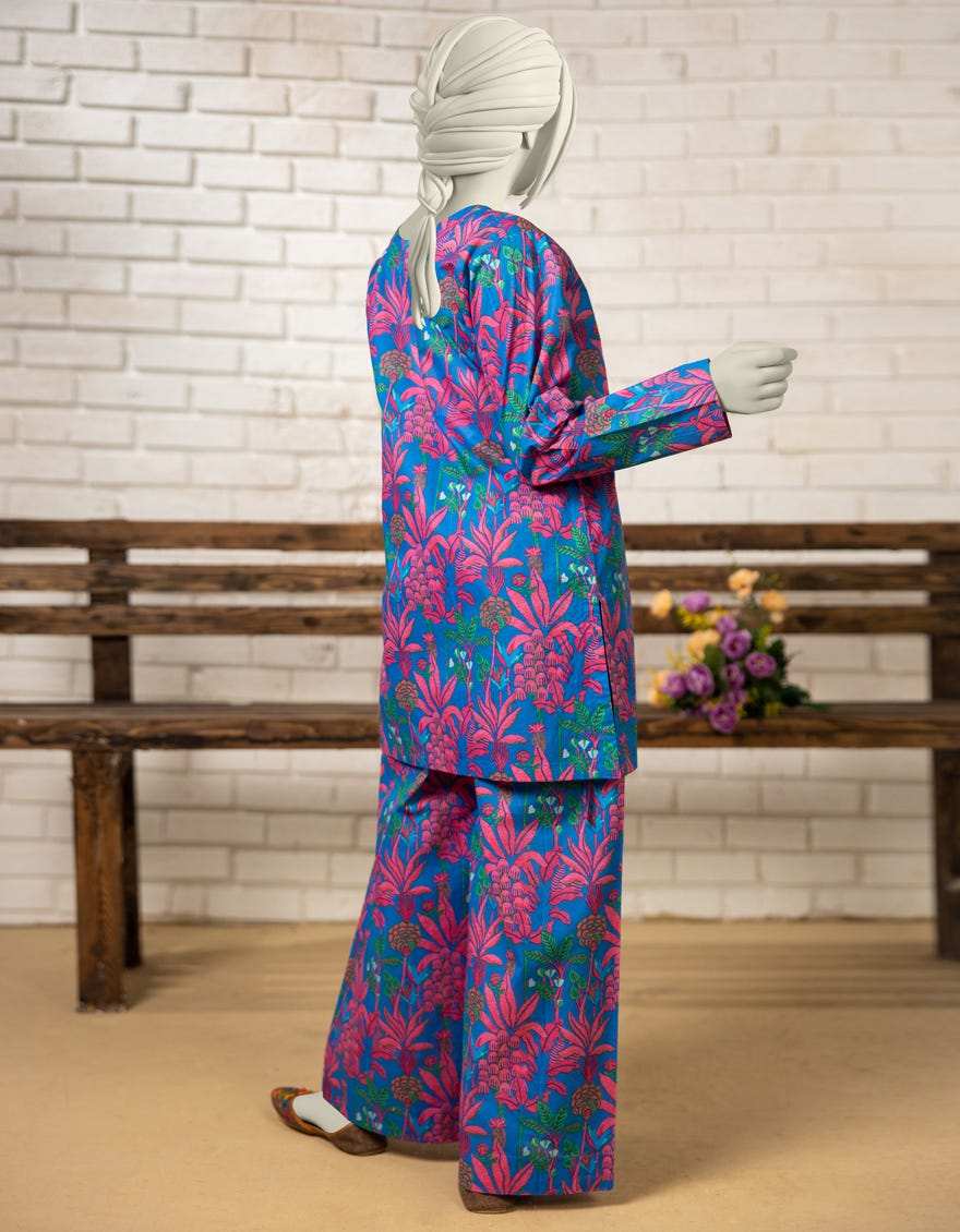 BLUE LAWN PRINTED KURTA