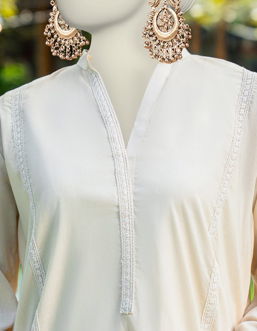 OFF WHITE LAWN EMBROIDERED KURTA