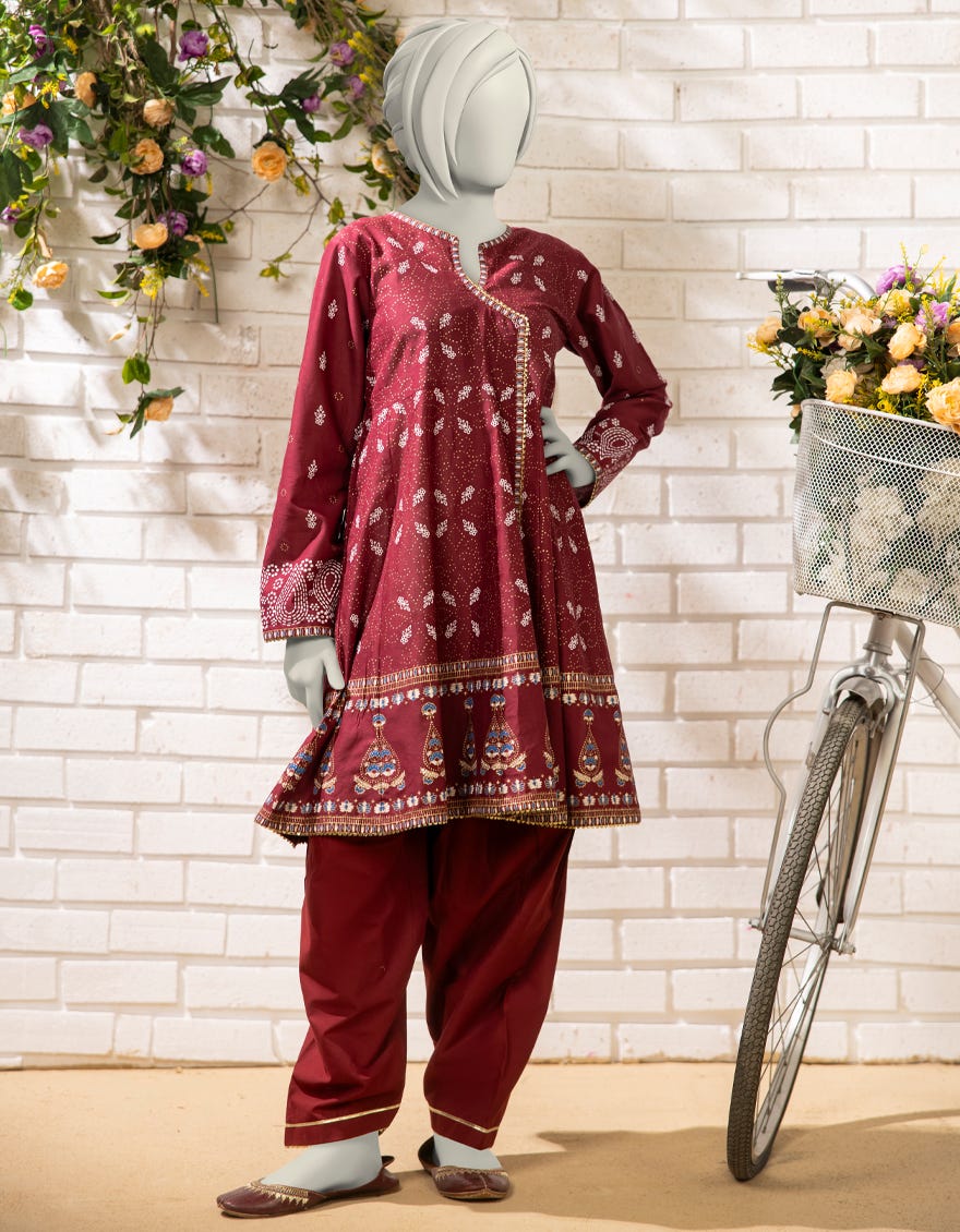 MAROON LAWN DYED 2PC STITCHED – J.