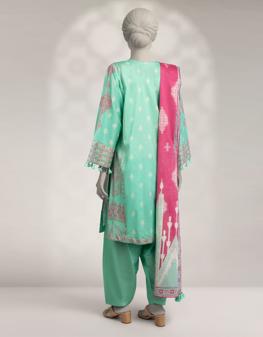GREEN CAMBRIC PRINTED 3PC STITCHED