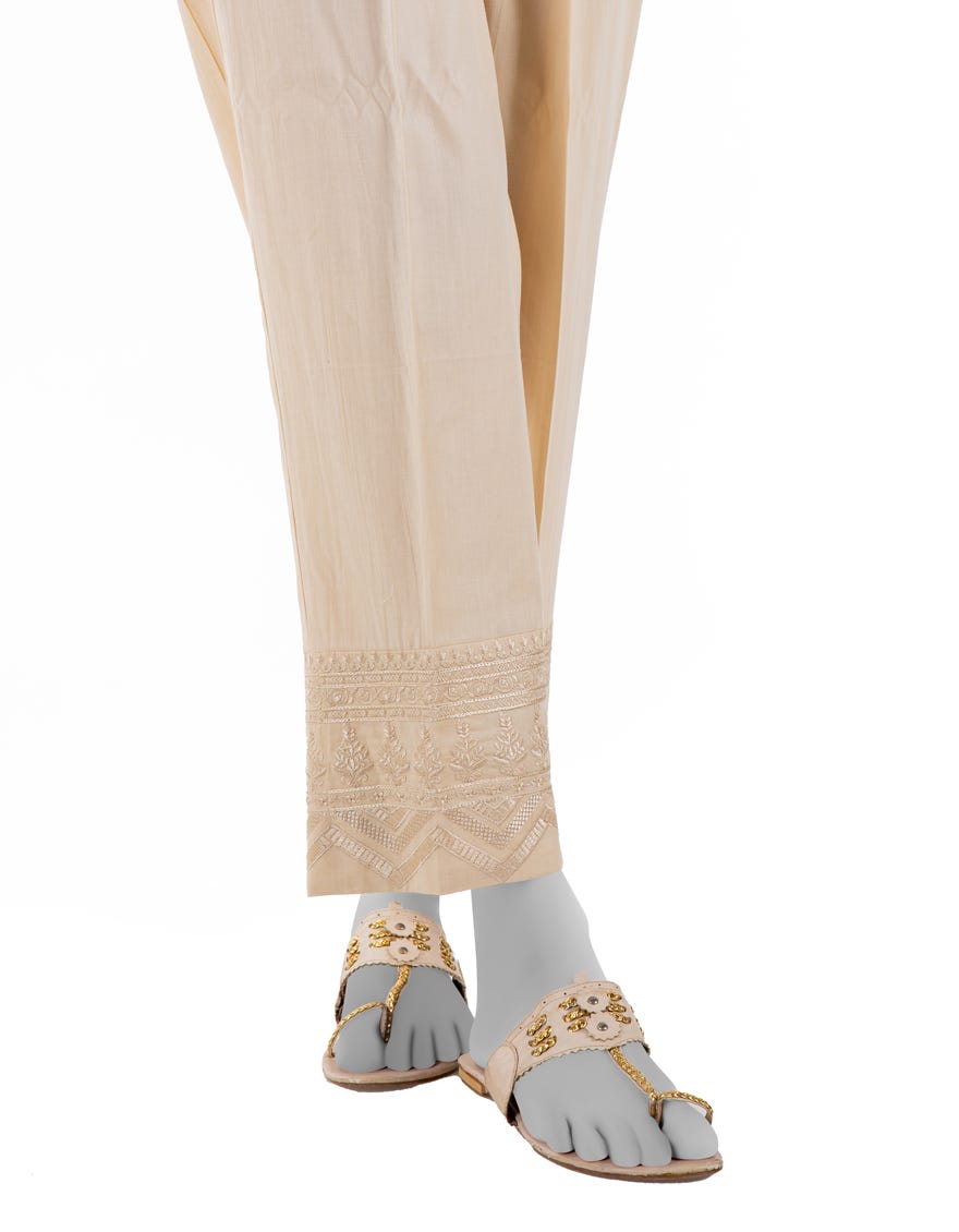 BEIGE LAWN EMBROIDERED TROUSER