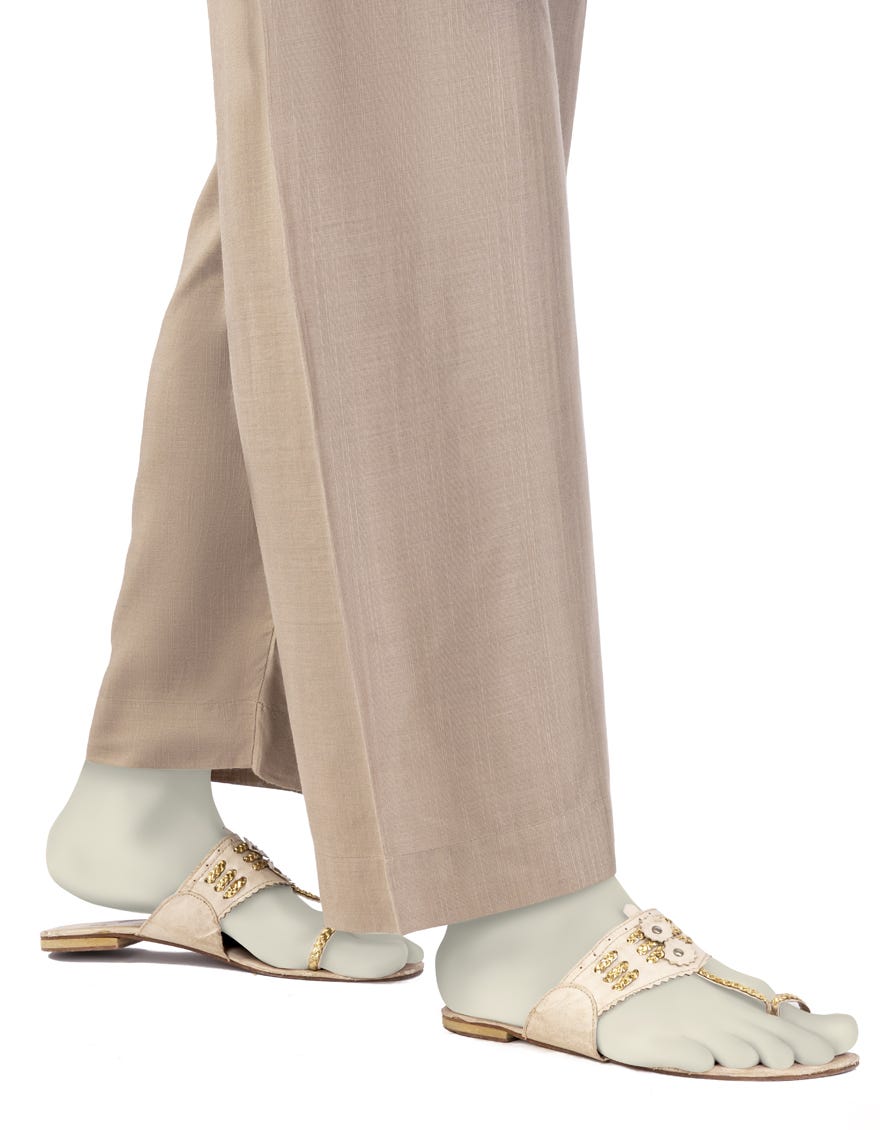 BEIGE RAW SILK BASIC TROUSERS