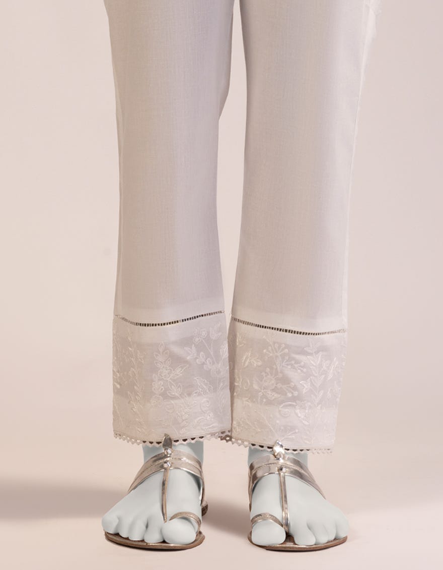 WHITE LAWN EMBROIDERED TROUSERS