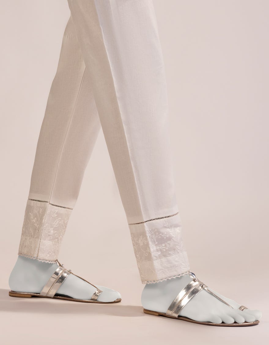 WHITE LAWN EMBROIDERED TROUSERS