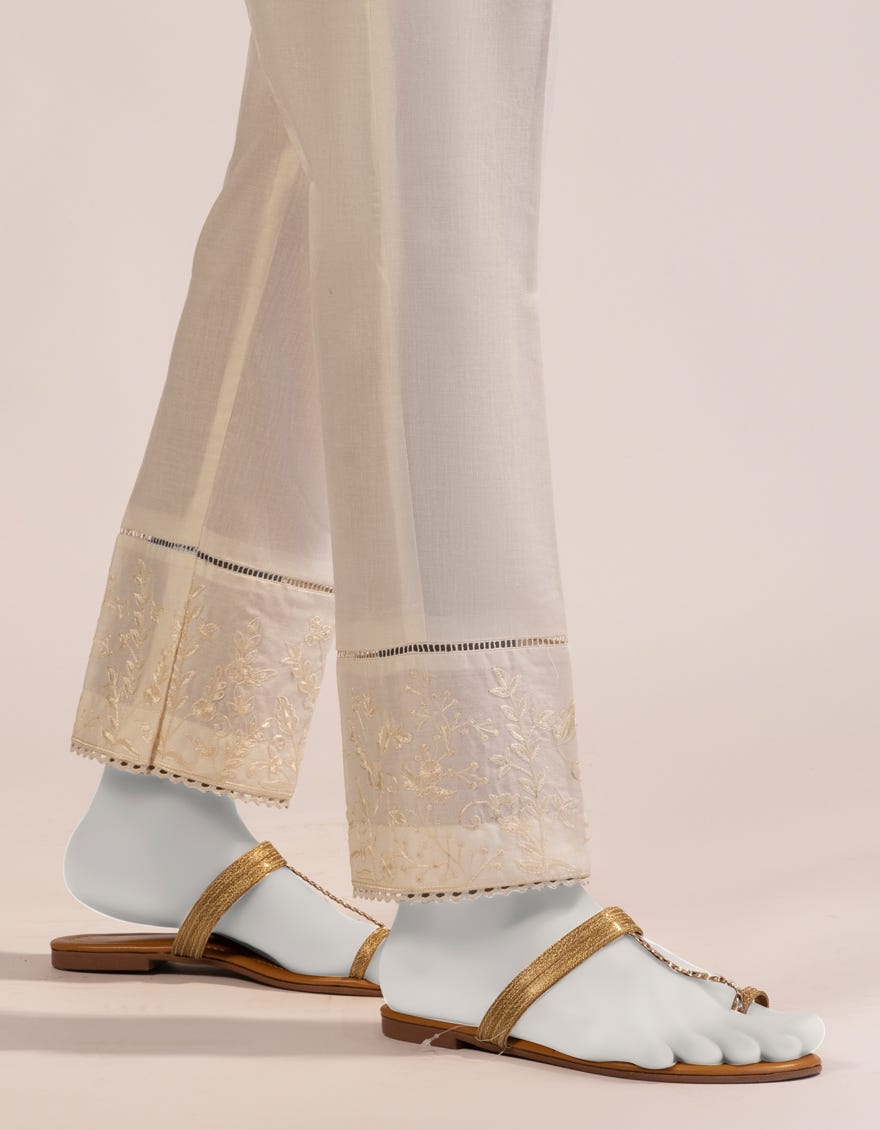 OFF WHITE LAWN EMBROIDERED TROUSERS