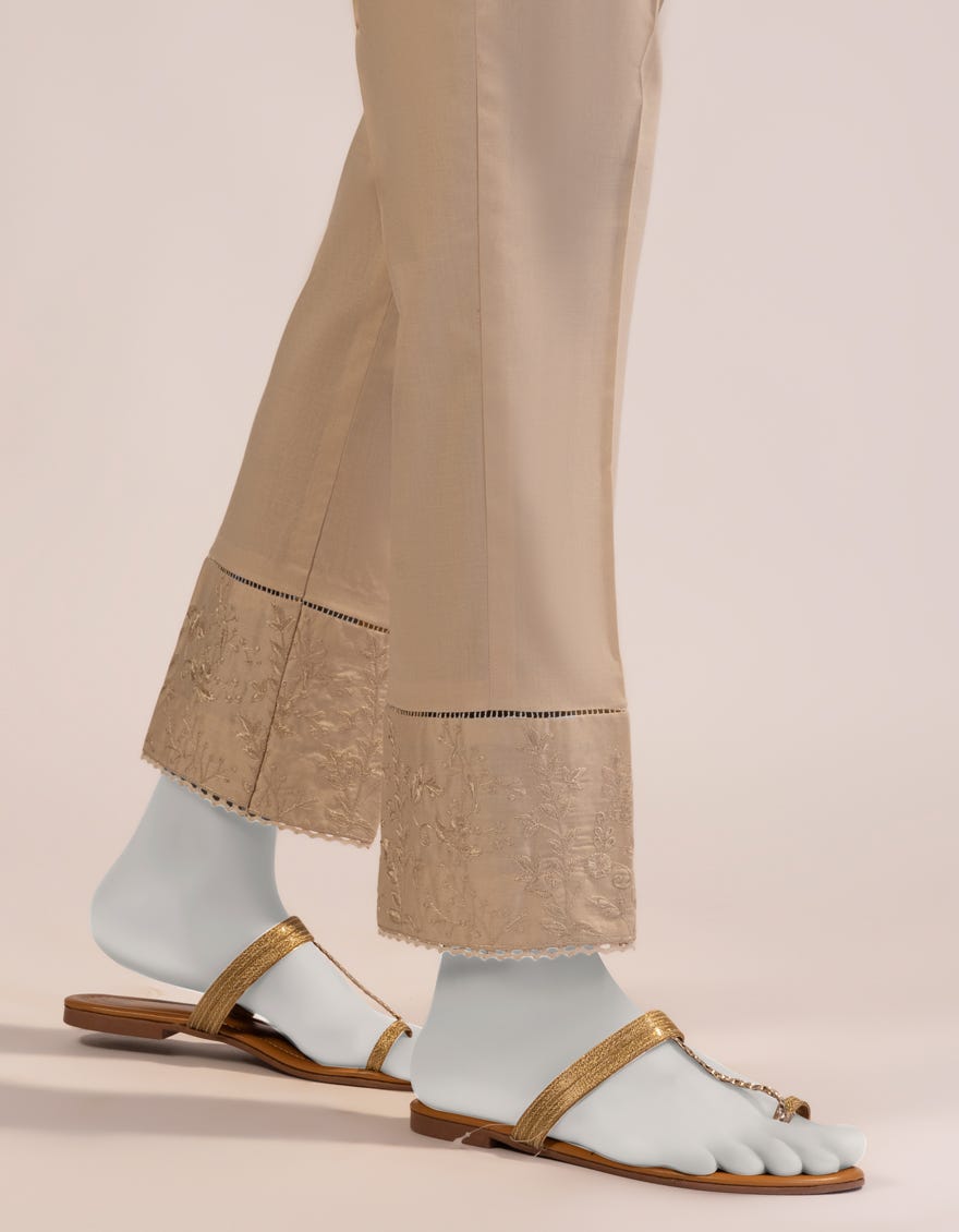 BEIGE LAWN EMBROIDERED TROUSERS