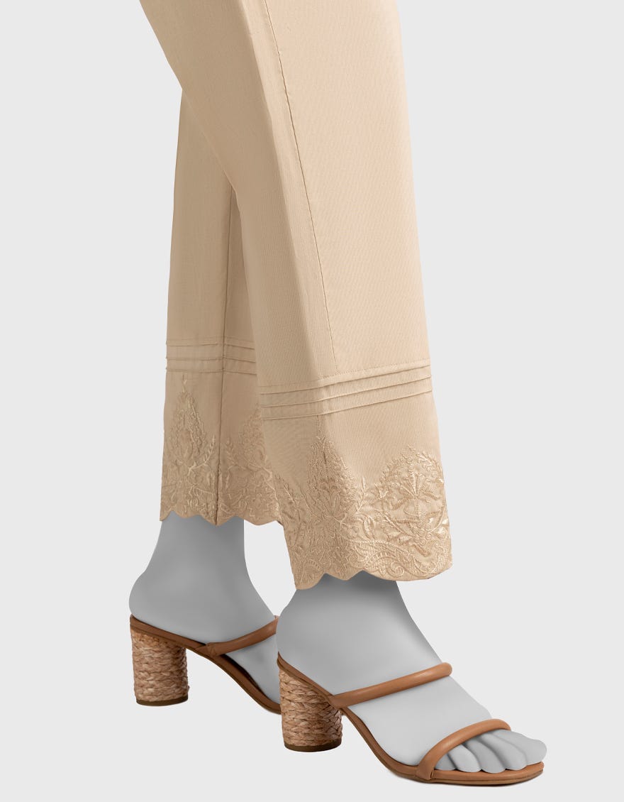 BEIGE CAMBRIC EMBROIDERED TROUSERS