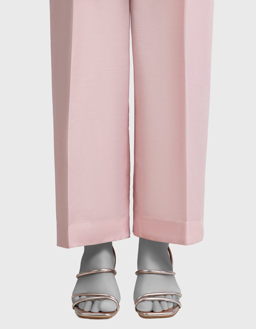 PINK RAW SILK BASIC TROUSERS
