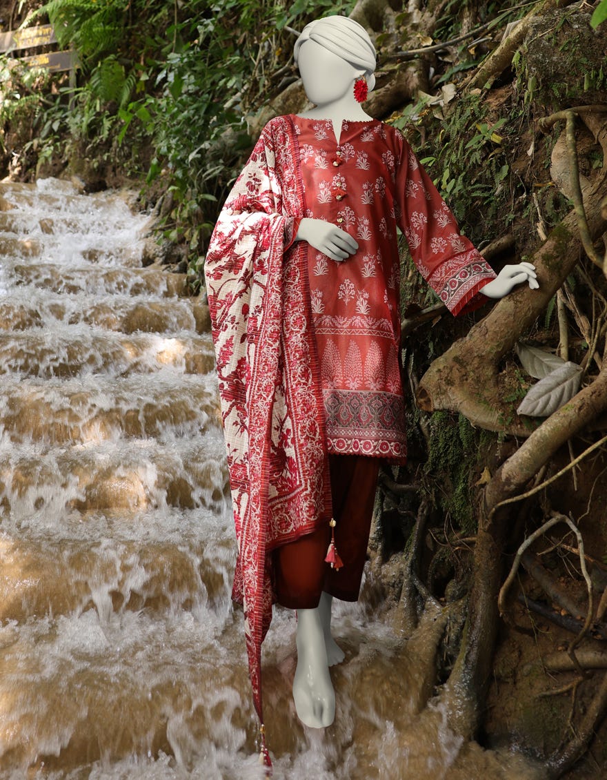BROWN ZARI TAR LAWN PRINTED UNSTITCHED 3PC | JLAWN-S-25-816