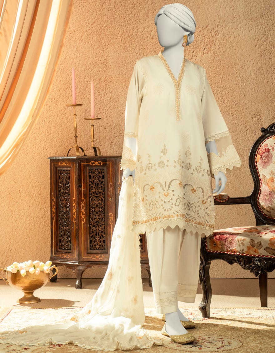 WHITE LAWN EMBROIDERED UNSTITCHED 3PC | JLAWN-S-25-831