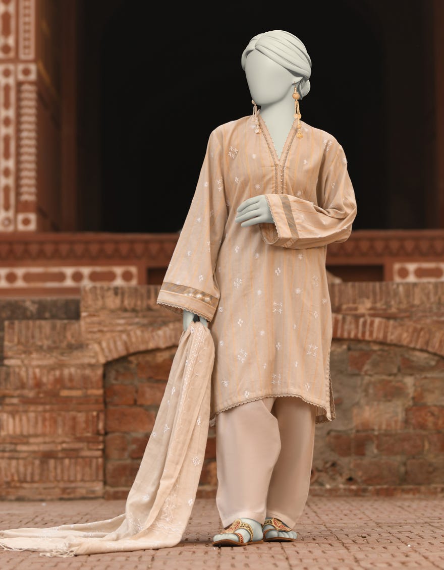 BEIGE DORIA EMBROIDERED UNSTITCHED 3PC | JLAWN-S-25-835