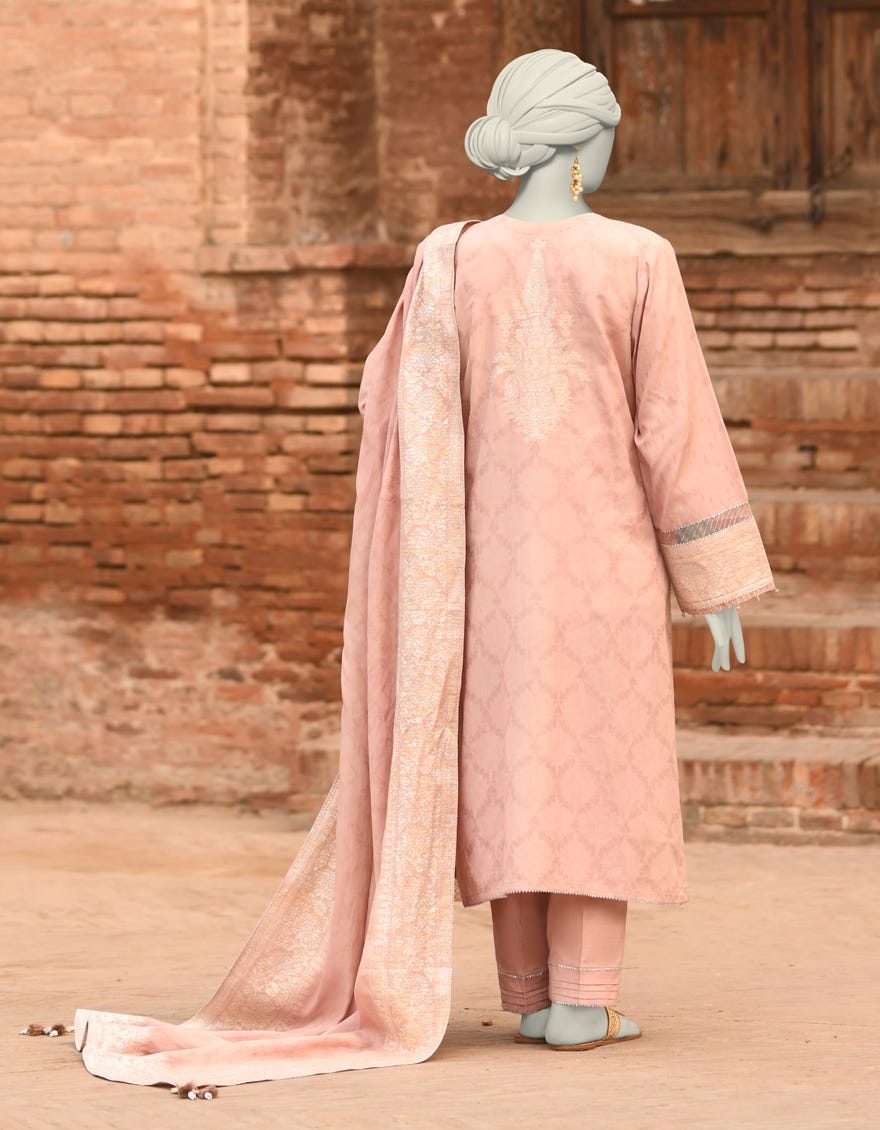 PEACH JACQUARD DYED UNSTITCHED 3PC | JLAWN-S-25-845