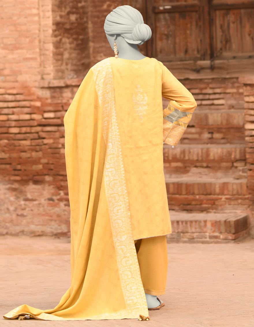 YELLOW JACQUARD DYED UNSTITCHED 3PC | JLAWN-S-25-847