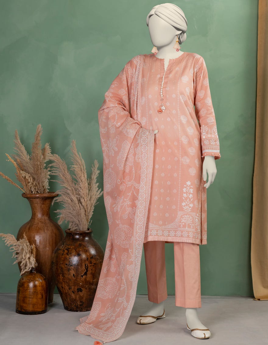 PEACH LAWN PRINTED UNSTITCHED 3PC