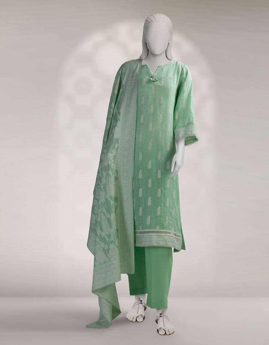 GREEN JACQUARD DYED 3PC STITCHED
