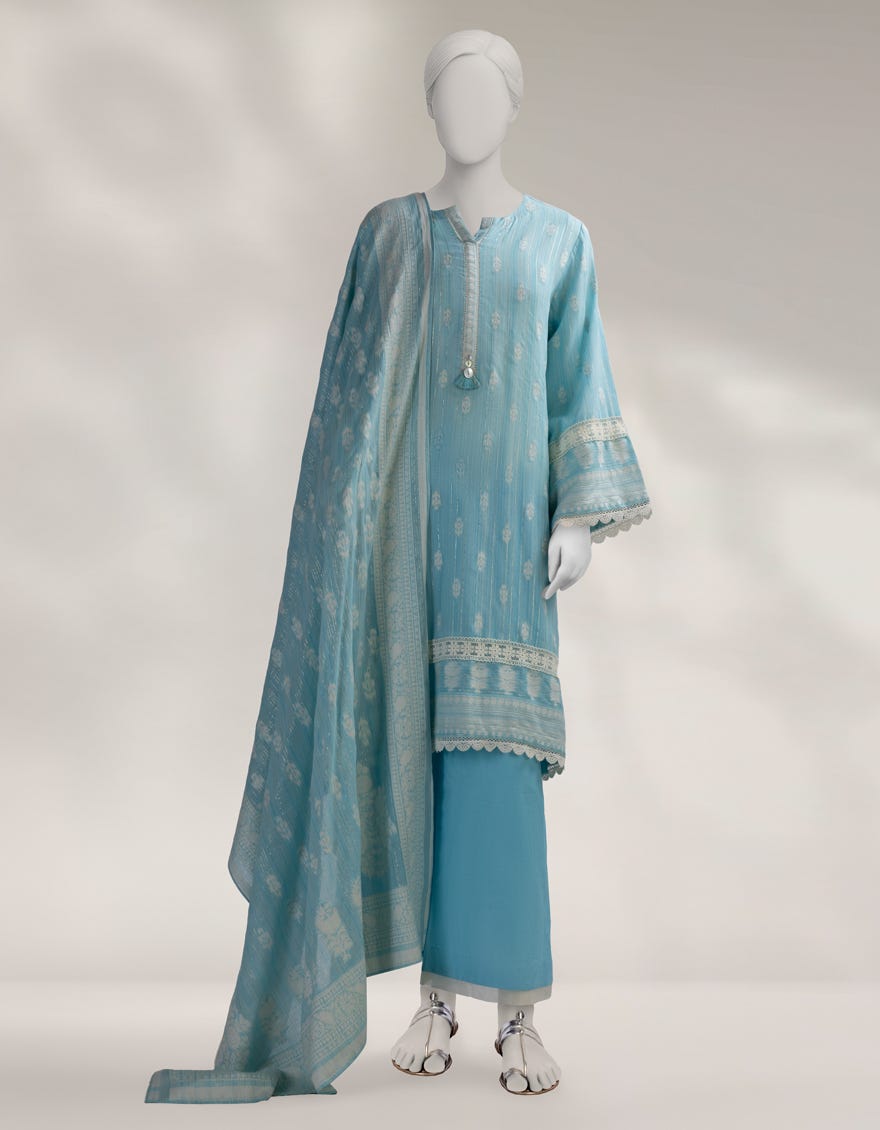 BLUE JACQUARD DYED UNSTITCHED 3PC