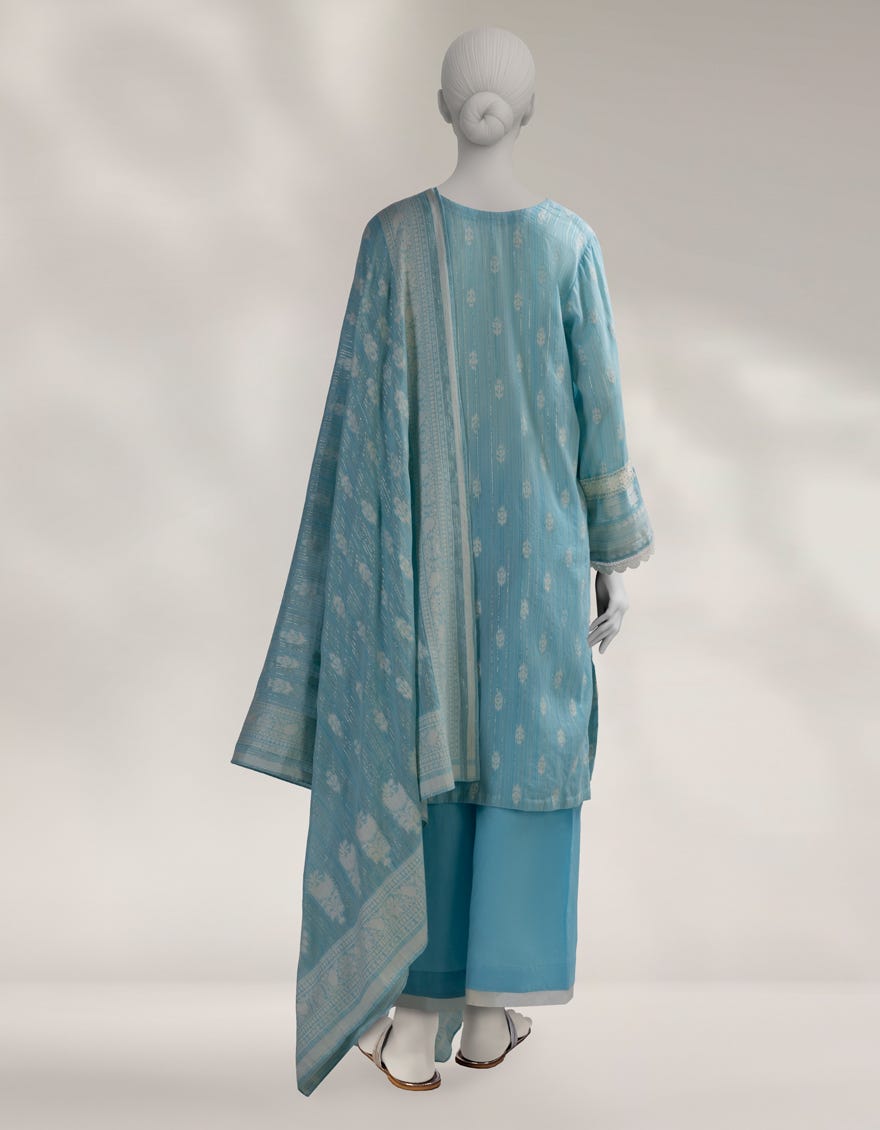 BLUE JACQUARD DYED UNSTITCHED 3PC