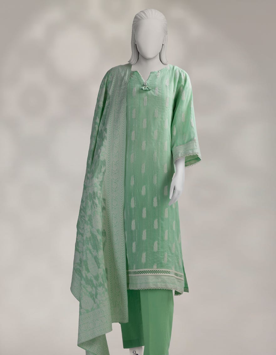 GREEN JACQUARD DYED UNSTITCHED 3PC