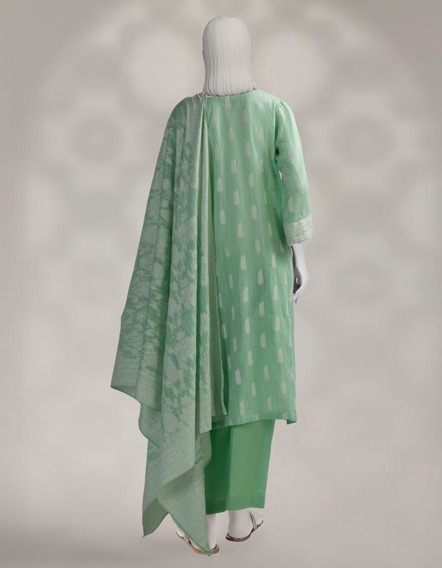 GREEN JACQUARD DYED UNSTITCHED 3PC