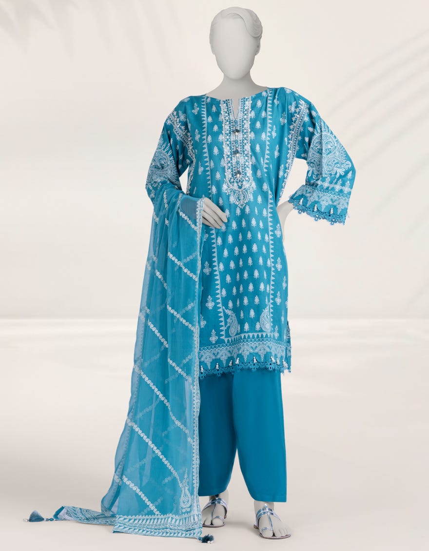 TEAL EMBROIDERED LIMINAL UNSTITCHED 3PC