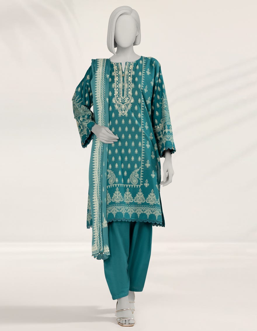 GREEN EMBROIDERED LIMINAL 3PC STITCHED