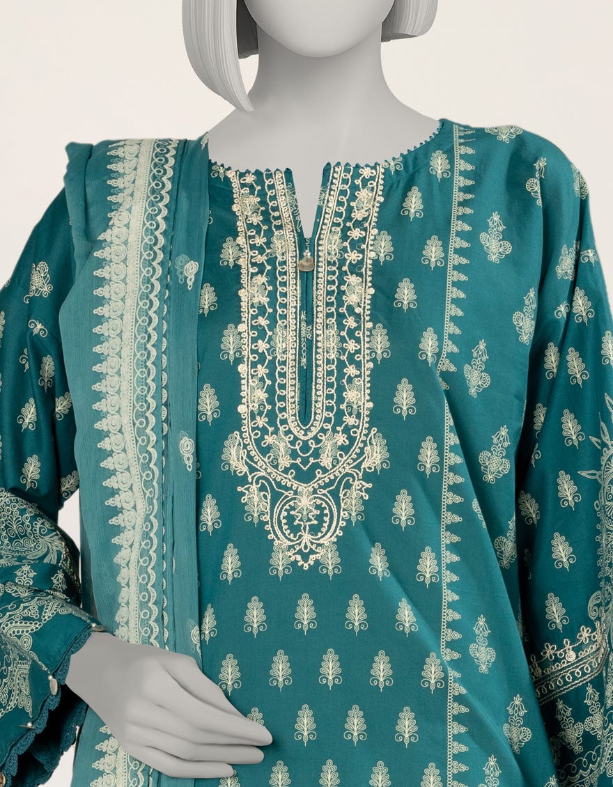 GREEN EMBROIDERED LIMINAL 3PC STITCHED