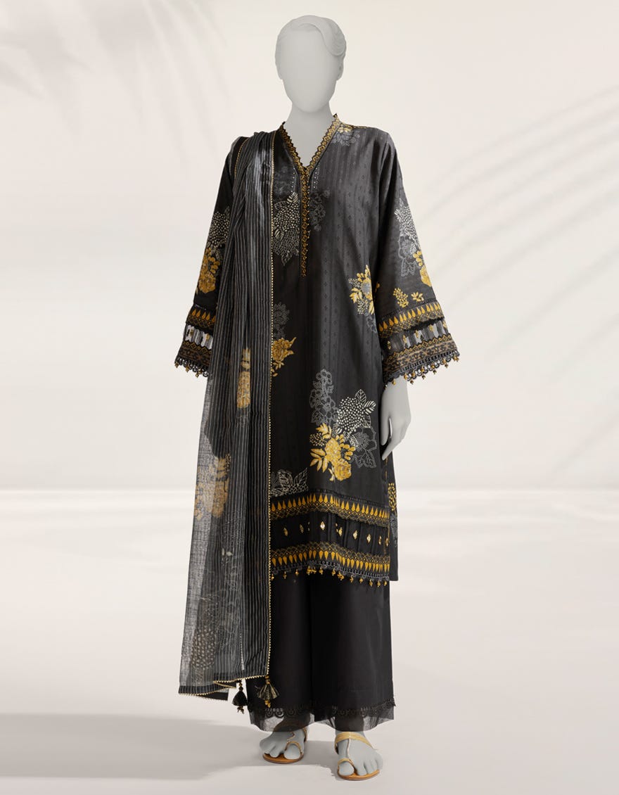 BLACK DIGITAL PRINTED DORIA UNSTITCHED 3PC