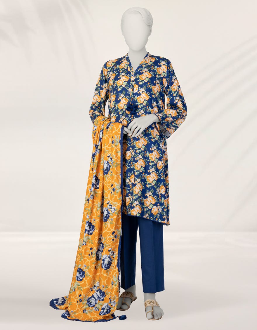 BLUE DIGITAL PRINTED LINEN 3PC STITCHED