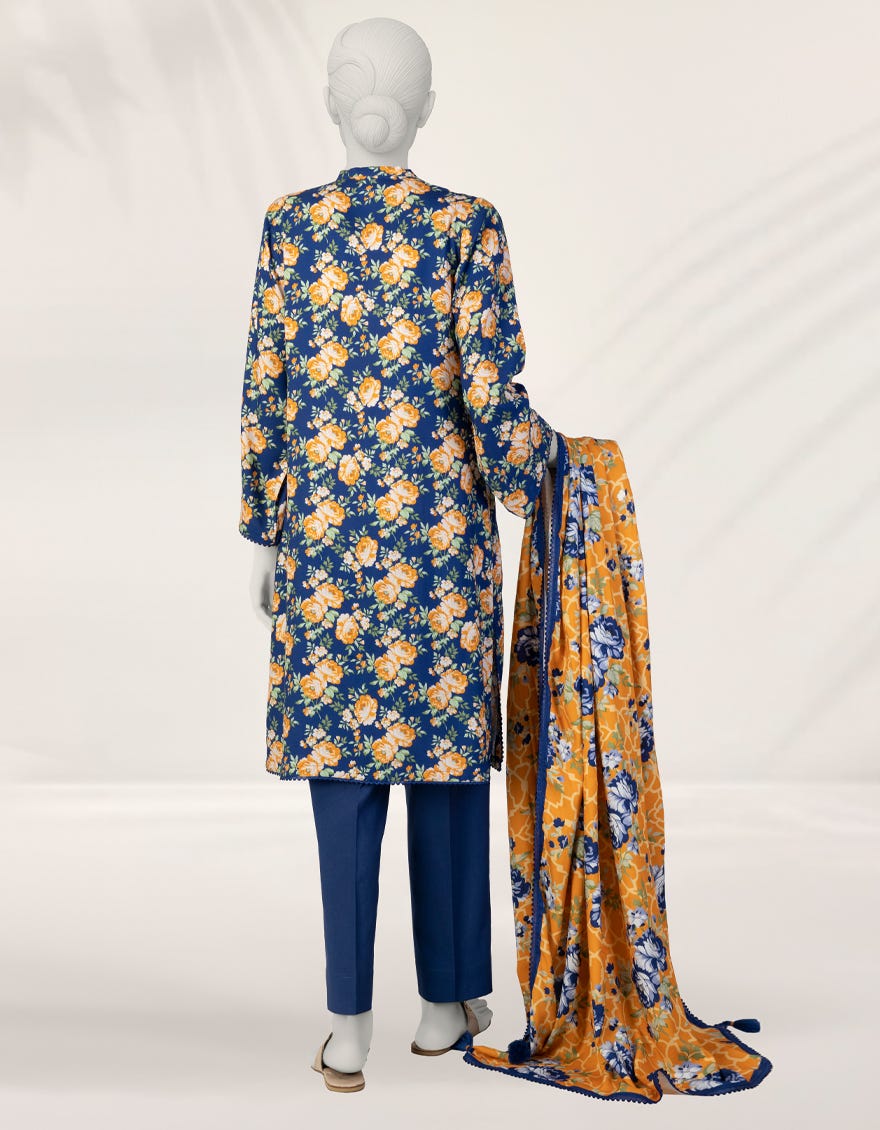 BLUE DIGITAL PRINTED LINEN 3PC STITCHED