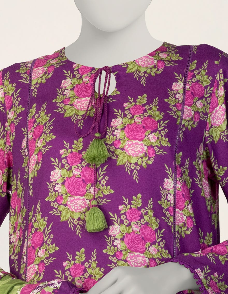 PURPLE DIGITAL PRINTED LINEN 3PC STITCHED