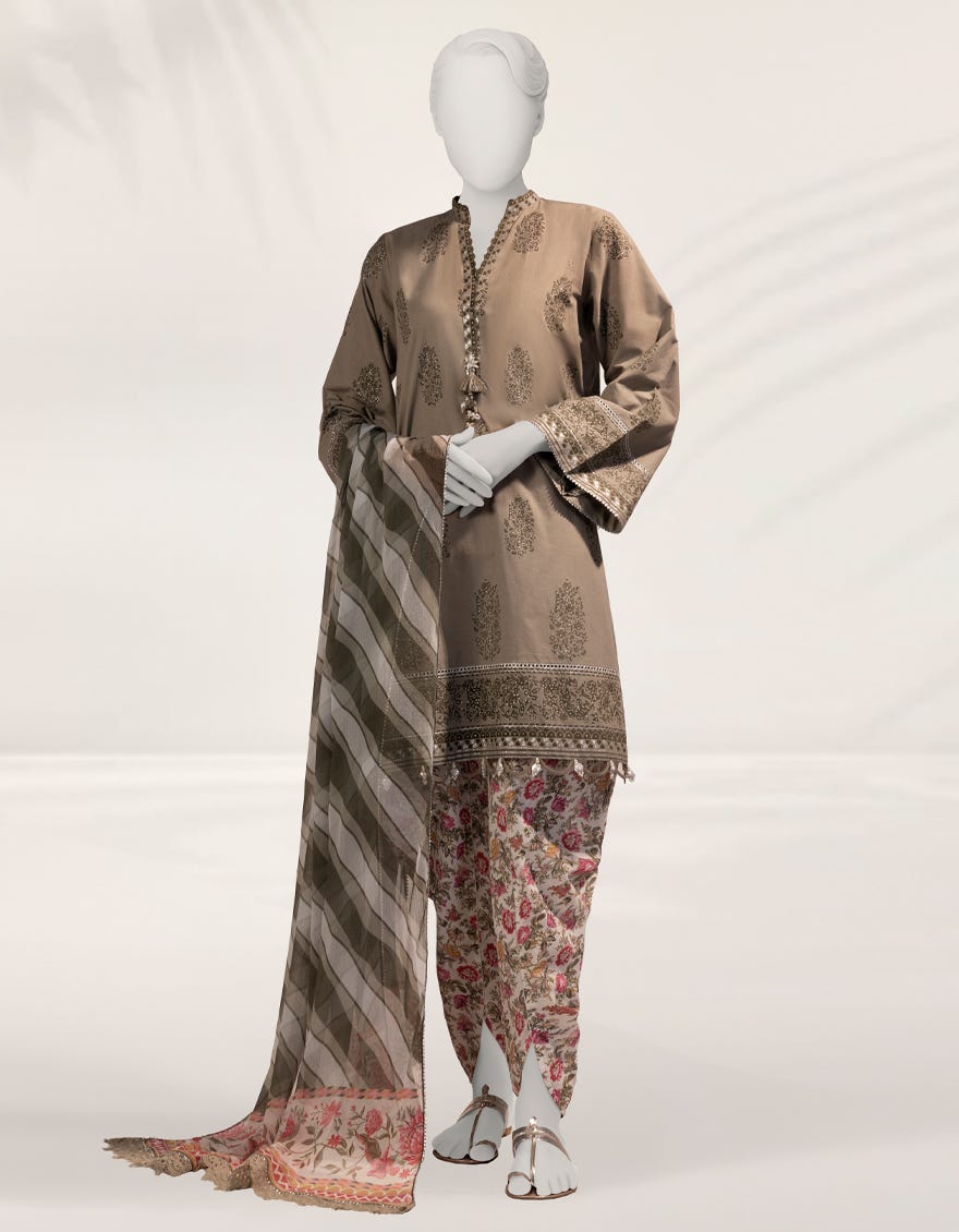 GREY PASTE PRINTED CAMBRIC UNSTITCHED 3PC