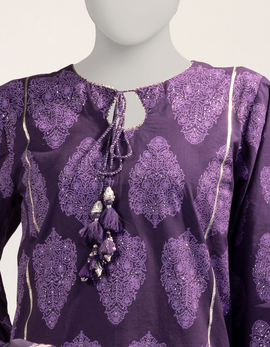PURPLE PASTE PRINTED CAMBRIC UNSTITCHED 3PC
