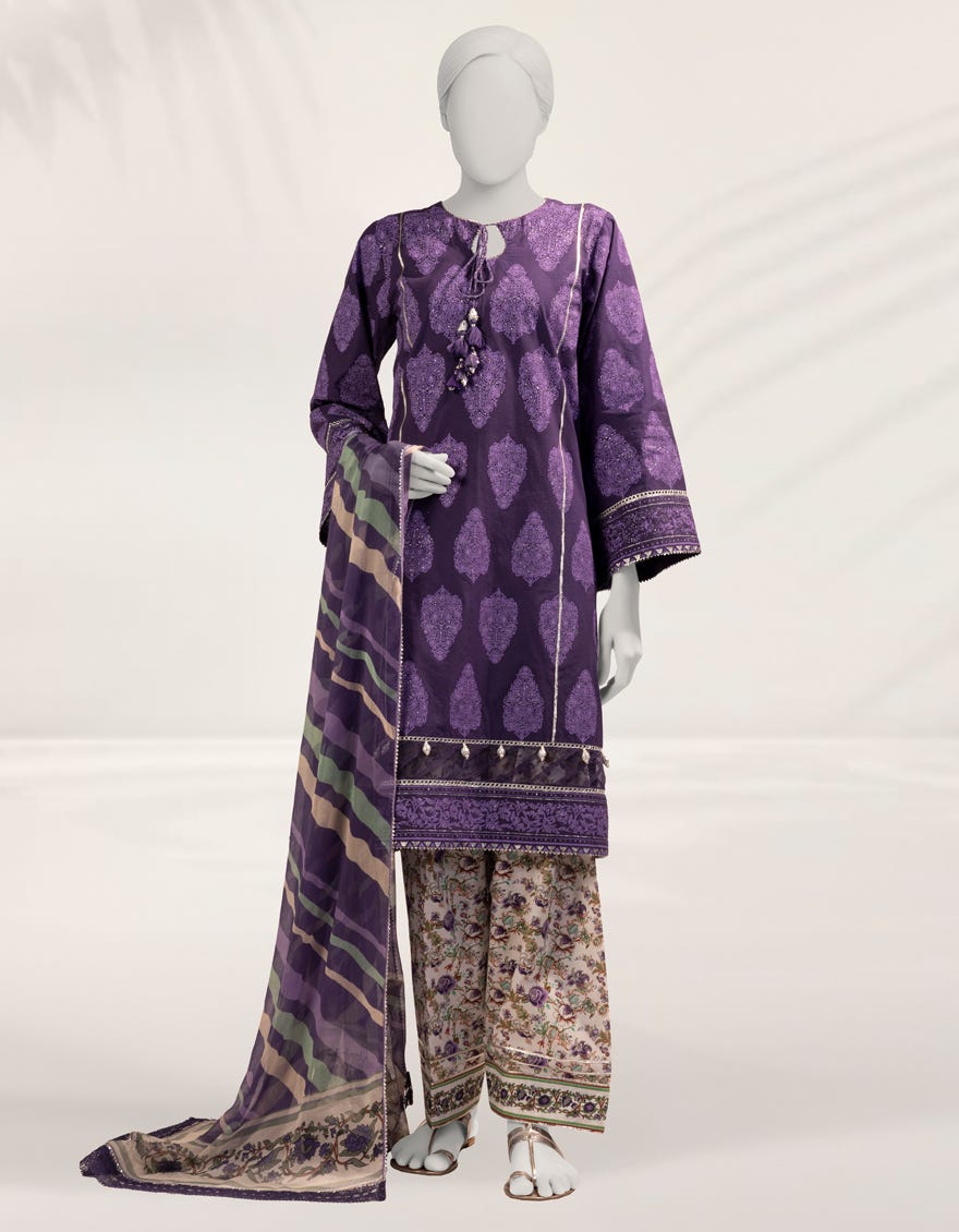 PURPLE PASTE PRINTED CAMBRIC UNSTITCHED 3PC