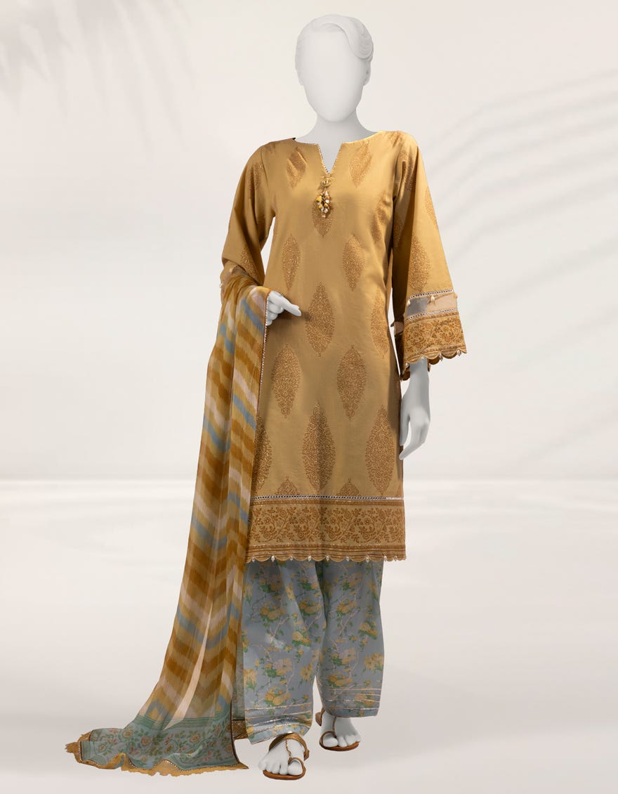 YELLOW PASTE PRINTED CAMBRIC UNSTITCHED 3PC