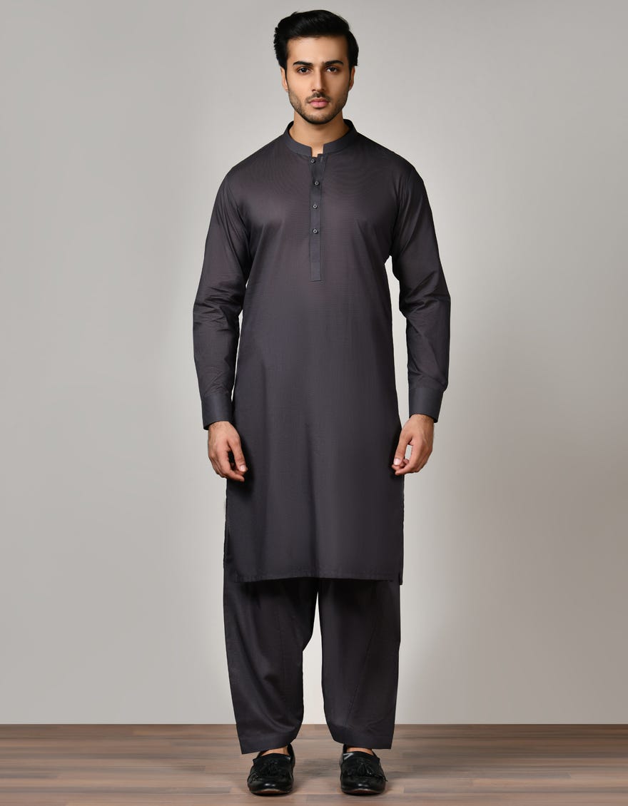 CHARCOAL GREY COTTON UNSTITCHED KAMEEZ SHALWAR FABRIC | JJMS-2511