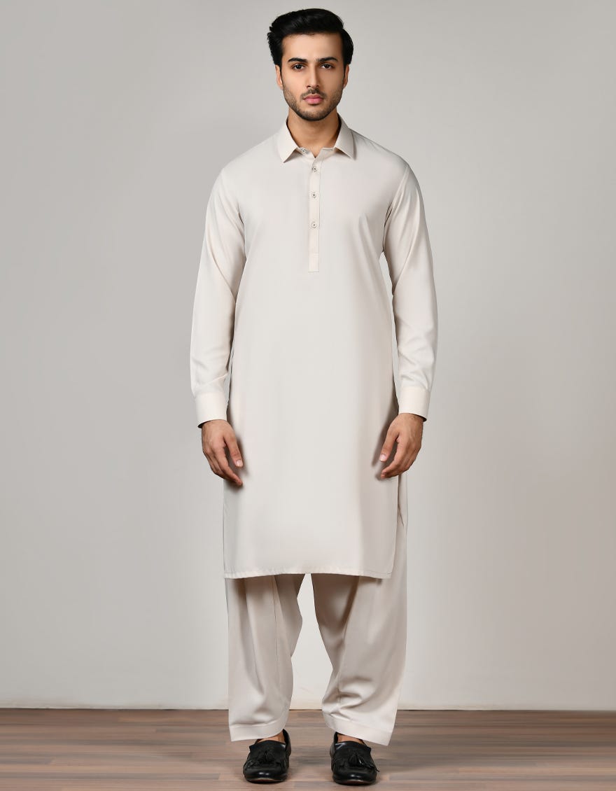 Cream Cotton Unstitched Kameez Shalwar Fabric | Jjms-2532