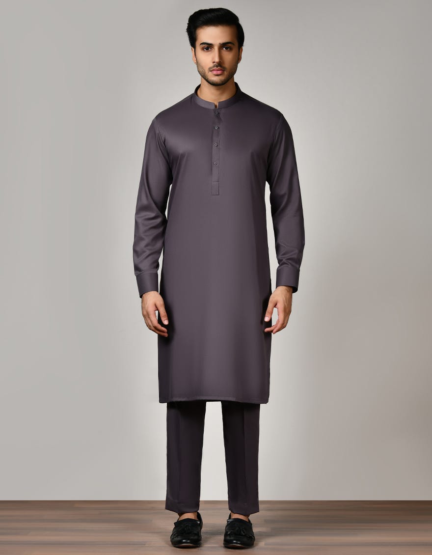 Mud Grey Cotton Unstitched Kameez Shalwar Fabric | Jjms-2534