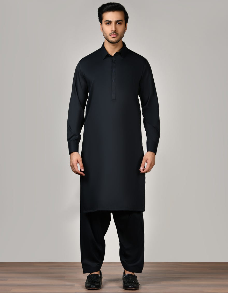 Black Cotton Unstitched Kameez Shalwar Fabric | Jjms-2535